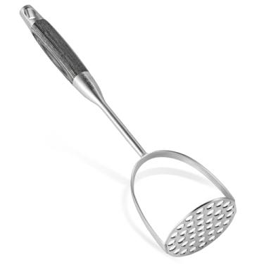 Imagem de Tuyotue Espremedor de batatas de aço inoxidável, triturador de batata resistente, triturador de alimentos integrado profissional para abacate, batata, feijão, carne, legumes (Masher de cabo de madeira