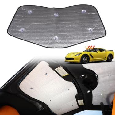 Imagem de Para-sol para janela de carro compatível com Chevy Corvette C7 2014-2019 Stingray Coupe painel de teto sombra solar, material de revestimento de folha refletiva de bolha dupla, protetor solar