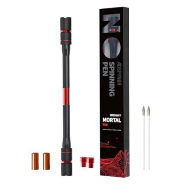 Imagem de ADSPINZOR Caneta giratória Mr. Nope Weighted Mortal Mod Advanced Trick Spin Pen para precisão e prática mais pesada, equilibrada, aderência antiderrapante, pesos de latão graváveis (preto-vermelho)