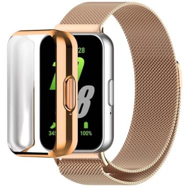 Imagem de QIEMUTER Pulseira de relógio compatível com Samsung Galaxy Fit 3 com capa de TPU, pulseira esportiva de malha de aço inoxidável, capa protetora de tela para Samsung Fit 3, Medium, Silicone, Sem Pedra