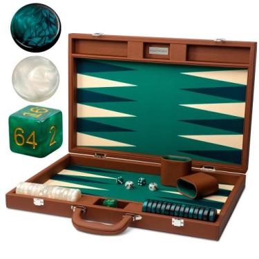 Imagem de Conjunto de gamão Pointworks Premium de couro marrom de 19 polegadas