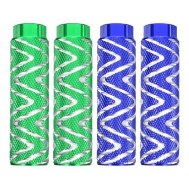 Imagem de HARFINGTON 2 pares de pedais de bicicleta de liga de alumínio traseiros para acrobacias antiderrapantes servem para eixos de 0,9 cm para mountain bike BMX, verde e azul