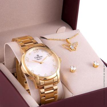 Imagem de Kit Relogio Champion Feminino Elegance + Conjunto Semi Joia CN26224W