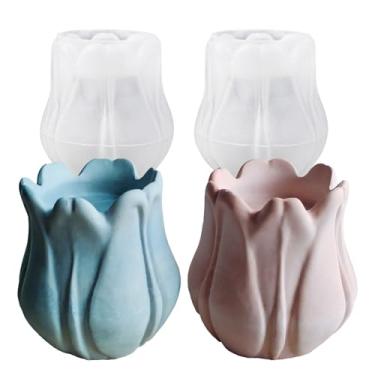 Imagem de Wehous 2 peças de moldes de sabão de vela de tulipa, suporte de vela 3D, moldes de fundição de resina de silicone de flor, porta-joias florais de tulipa molde de concreto de resina, molde de concreto