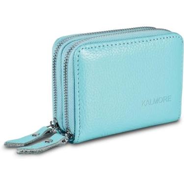 Imagem de Carteira feminina de couro genuíno com RFID, espaçosa, bonita, com zíper, carteira pequena, Azul celeste, One Size, Carteira pequena de couro genuíno com zíper e proteção RFID espaçosa