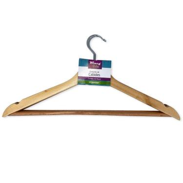 Imagem de Kit 3 Cabides Madeira Marfim Envernizado Roupas Pesadas