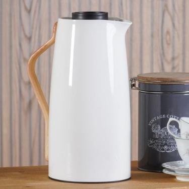 Imagem de Garrafa Térmica Para Café Chá Premium 1 Litro Cabo em Madeira Tampa Ve