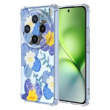 Imagem de RRXSYXL Capa para VIVO X200 pro 5G com estampa floral transparente, capa macia à prova de choque para VIVO X200 pro 5G, azul floral