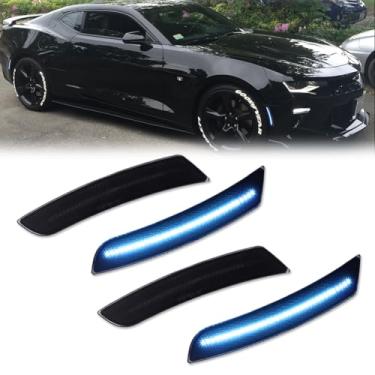 Imagem de GTINTHEBOX Marcador lateral LED azul, lente fumê compatível com Chevy Camaro 2016 2017 2018 2019 2020 2021 2022 2023, 6ª geração Camaro para-choque dianteiro traseiro LED, pacote com 4