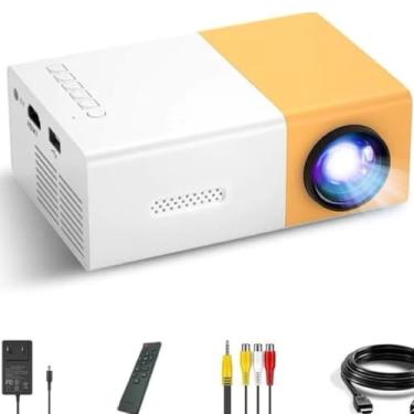 Imagem de Mini Projetor Portátil LED YG300, 600 Lúmens, 1080p, com Entrada HDMI, Branco e Dourado