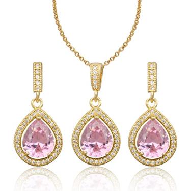 Imagem de Conjunto de joias de lágrima para mulheres – Conjunto de brincos de gota e pingente de zircônia cúbica pequena de prata esterlina com zircônia cúbica e pingente para casamento, noiva, madrinhas, mãe da noiva, formatura, festa, bijuteria, Pedra preciosa, Zircônia cúbica
