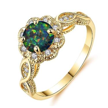 Imagem de CiNily Anel de opala banhado a ouro 18K - opala de fogo branco e ametista e zircônia cúbica feminina joia preciosa anel de aniversário de noivado tamanho 5-13, 7, Folheado a ouro amarelo, Opala sintética