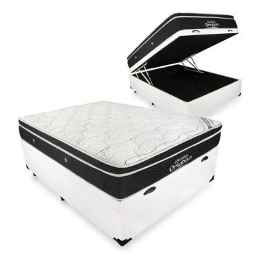 Imagem de Cama Box Com Baú Casal Branco + Colchão De Molas Ensacadas - Ortobom Elegant SuperPocket 138x188x70cm
