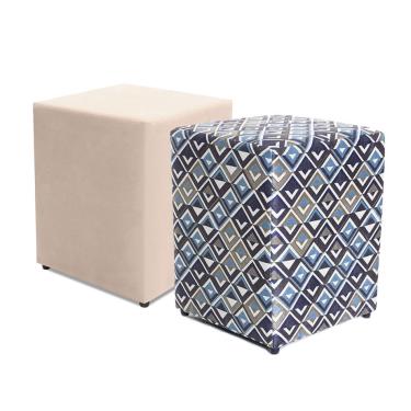 Imagem de Kit 2 Puffs Quadrados Decorativo 35x35x45cm Bege + Estampado bf Colchões