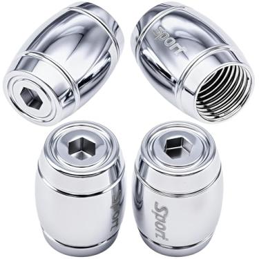 Imagem de MEAJOO Tampas de haste de válvula de pneu esportivo antirroubo, 4 peças, tampas de válvula de pneu de cilindro elíptico universal de aço inoxidável com vedação de borracha de anel O para carros, caminhões, motocicletas, bicicletas (prata)