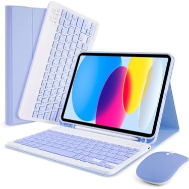 Imagem de Capa com teclado para iPad 11 polegadas A16 2025 (11ª geração)/10ª geração 2022 10,9 polegadas, teclado removível sem fio capa protetora premium com suporte para lápis para iPad de 11ª/10ª (Roxo)