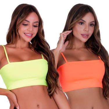 Imagem de Kit 2 Top Cropped Reto Básico Sem Bojo Alcinha - Apenas Ouse Lingerie 