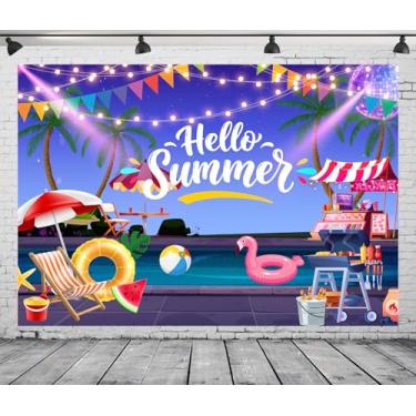 Imagem de DePhoto Pano de fundo para festa na piscina de verão, 1,8 x 1,8 m, olá, verão, piscina, churrasco, discoteca, rave, para natação tropical, tema havaiano, decorações de festa em vinil