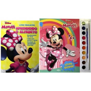Imagem de Kit de livros infantis: disney aquarela minnie + livro educativo apren