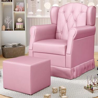Imagem de Poltrona De Amamentação Fixa Com Puff Lucy P04 Sintético Rosa - Mpozenato
