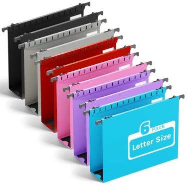 Imagem de Ansook Pastas de arquivo suspensas expansíveis de plástico, tamanho carta, pacote com 6 pastas de pendurar com capacidade extra, expansão resistente, pastas de armário de arquivo, abas inseríveis
