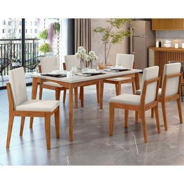 Imagem de Mesa De Sala Jantar Monalisa C- Tampo Madeirado C- Vidro 160cm+ 6 Cadeiras Lady Natural