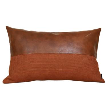 Imagem de Almofada em Couro Ecológico Caramelo e Linho Cobre Retangular