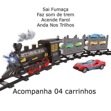 Imagem de Trem Locomotiva Trenzinho Cargueiro Anda Trilhos Sai Fumaça Farol Sons