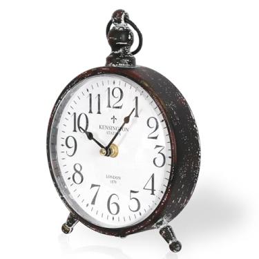 Imagem de BITALYE Relógio de mesa de metal vintage, relógio retrô de mesa e prateleira, relógio de mesa decorativo preto antigo para sala de estar, decoração de prateleira, mesa, casa de fazenda (preto antigo