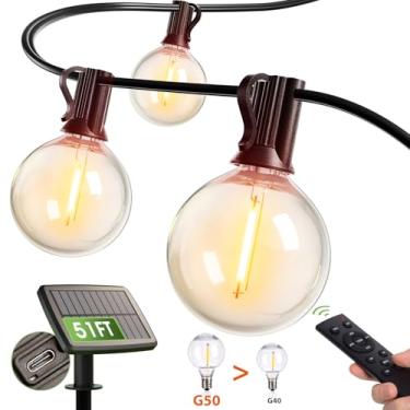 Imagem de addlon Cordão de luzes solares de 200 m para exterior G50 à prova d'água com porta USB, luzes solares de pátio, lâmpadas de LED alimentadas por energia solar, 3 modos de luz para quintal, varanda