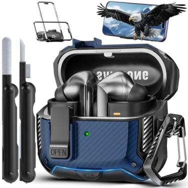 Imagem de MCTOPZO Com suporte de telefone para Samsung Galaxy Buds3 FE (2025)/Buds3 Pro (2024)/Buds 3 (2024), com clipe de bloqueio seguro e kit de limpeza, design de proteção de fibra de carbono à prova de