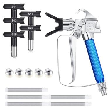Imagem de Conjunto de Bicos de Pistola de Pulverização Sem Ar, 5 Bicos, 5 Filtros de Pistola de Pintura Com Tampa de Bico, Materiais de Aço e Metal, Adaptador de 1/4 de Polegada, Adequado
