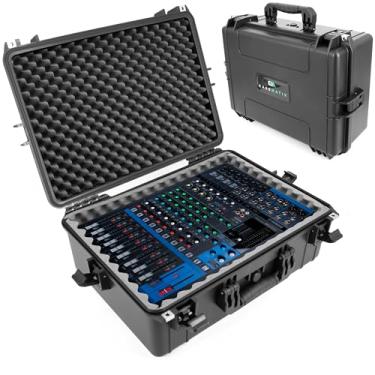 Imagem de CASEMATIX Capa de mixer de áudio à prova d'água compatível com Yamaha MG12XU console de mistura de 12 canais – capa protetora rígida com espuma serve para mixers de até 43 x 30,7 x 12,7 cm e cabos
