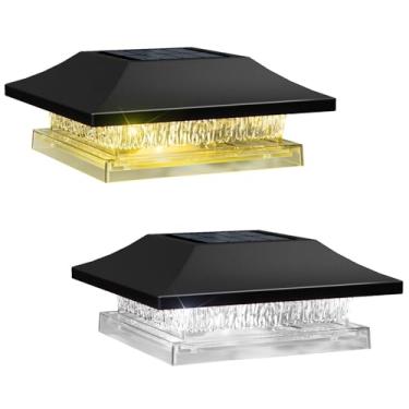 Imagem de Viewsun Pacote com 2 lâmpadas de poste solares, tampa movida a energia solar com 4 modos de iluminação à prova d'água decorativa para decoração de terraço ou jardim, serve para postes de vinil de