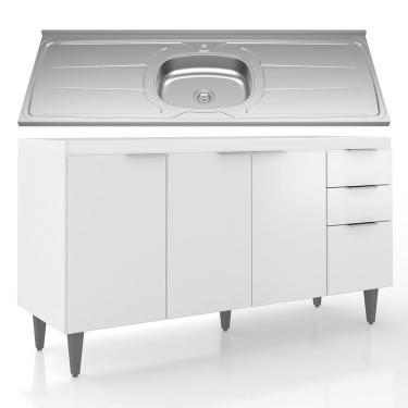 Imagem de Balcão de Cozinha Com Pia Inox 150cm Pérola Z34 Branco      - Mpozenato