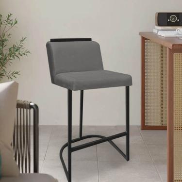 Imagem de Banqueta Com Encosto Nynna Luxo Confort Bistrô Cozinha Ferro Preto Suede Cinza - Amey Decor