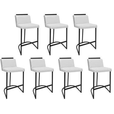 Imagem de Kit 07 Banquetas Com Encosto Confort Bistrô Cozinha Ferro Preto Corino Branco Amey Decor