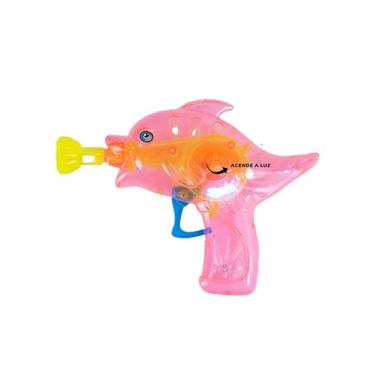 Imagem de Kit 3 Pistolas Golfinho Lança Bolhas de Sabão com Luz LED, Brinquedo Infantil, Azul, Rosa e Verde