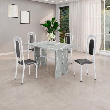 Imagem de Conjunto Sala de Jantar com 4 Cadeiras Lara Preto / Branco / Granito