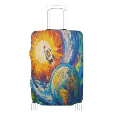 Imagem de Joisal Golden Rice Field Capa amarela para bagagem, identificadores elásticos de bagagem para malas, exclusivos, essenciais para viagens, Creative Rocket Planet, M 22-24 in