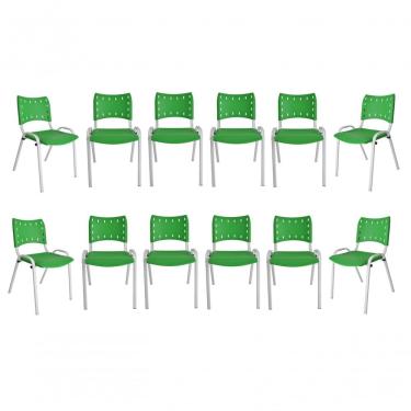Imagem de Kit 11 Cadeiras Iso Escritório Comércio Verde Base Branca