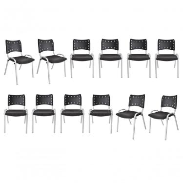 Imagem de Kit 11 Cadeiras Iso Escritório Comércio Preta Base Branca