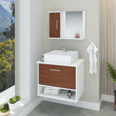 Imagem de Conjunto Gabinete Banheiro Superior E Inferior 2 Portas 1 Nicho Malibu - Natura - Marrom
