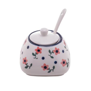 Imagem de Pote Açucareiro De Cerâmica Com Colher Vintage Flores 17809 - Wolff