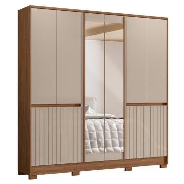 Imagem de Guarda Roupa Casal Alasca 10 Portas Carvalho Fendi Com Espelho Moval Carvalho Fendi