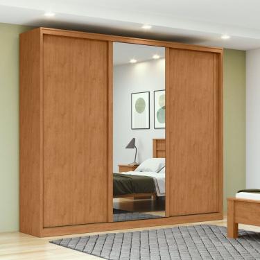 Imagem de Guarda-roupa 3 Portas 4 Gavetas 100% Mdf 1 Porta Glass Forma Marrom-bege