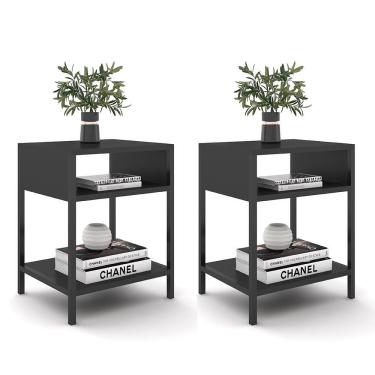 Imagem de Kit 2 Mesas De Cabeceira Estilo Industrial Plaza L03 Preto - Mpozenato