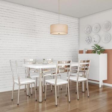 Imagem de Conjunto de Mesa com 6 Cadeiras Erica Prata e Branco - Mobly
