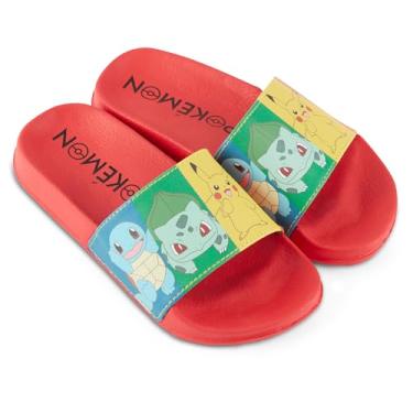 Imagem de Pokemon Sandálias Pikachu Slide Para Meninos - Pikachu, Ash, Charmander, Squirtle E Bulbasaur Slides (Vermelho, 12)