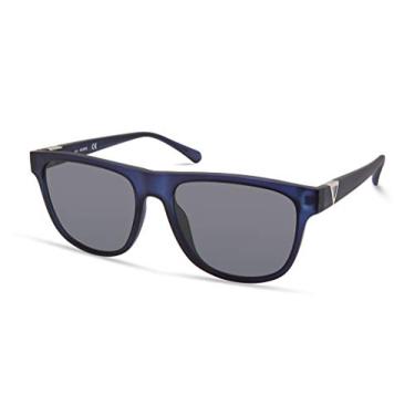 Imagem de GUESS Óculos de sol masculinos quadrados com fundo arredondado, Azul fosco, 55mm